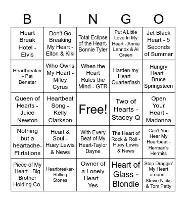 Hearts Bingo Card