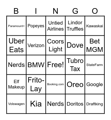 Super Bowl 58 Commercial Bingo Card