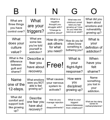 Nervous System/Attachment Bingo Card