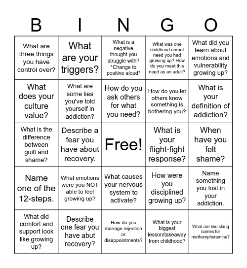 Nervous System/Attachment Bingo Card