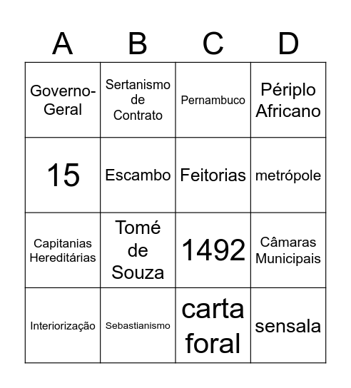 Bingo - História do Brasil Bingo Card