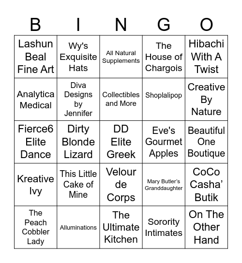 Vendor Fair AKOmega Bingo Card