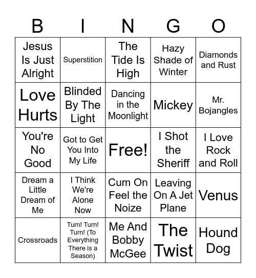 Bingo - Cover Songs 01 Bingo Card