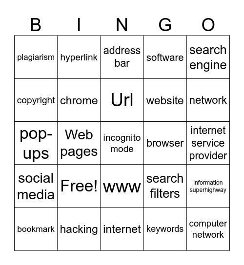 Tech Vocabulary Game Bingo Card