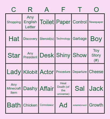 GToA Infinite Craft Bingo Card