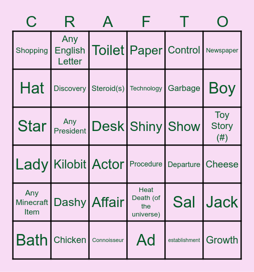 GToA Infinite Craft Bingo Card