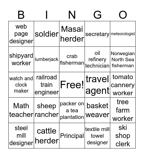 Georgraphy Bingo Card