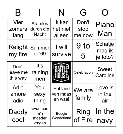 muziekbingo Battlehouse februari 2024 Bingo Card