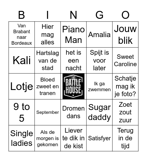 muziekbingo Feest Battlehouse september 2025 Bingo Card