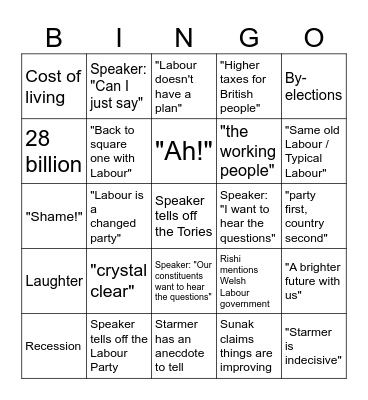PMQs Bingo - February 2024 Bingo Card