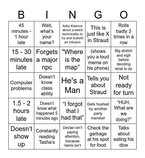 Declan Bingo Card