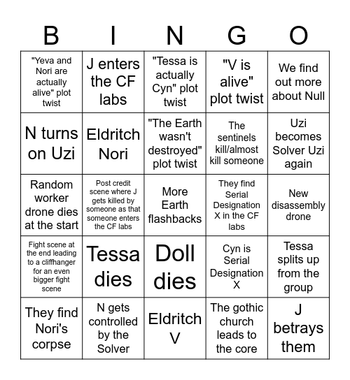 Murder drones episode 7 bingo Card