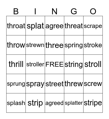 Three Letter Consonant Blend Bingo Card