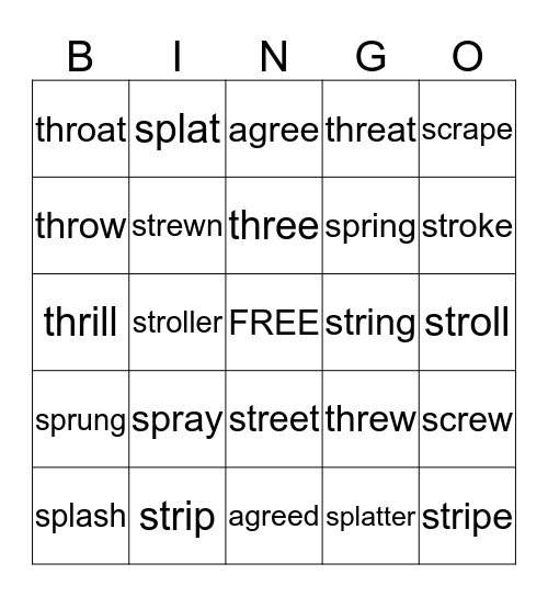 Three Letter Consonant Blend Bingo Card
