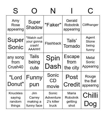 Sonic 3 Movie Bingo Card