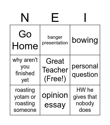 English with Neil Bingo Card