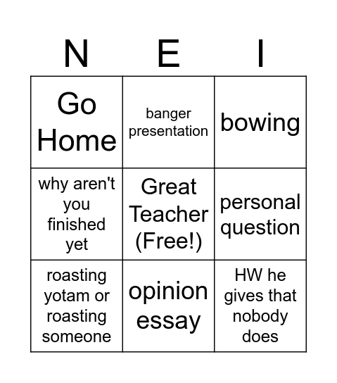 English with Neil Bingo Card