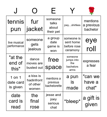 BACHELOR BINGO Card