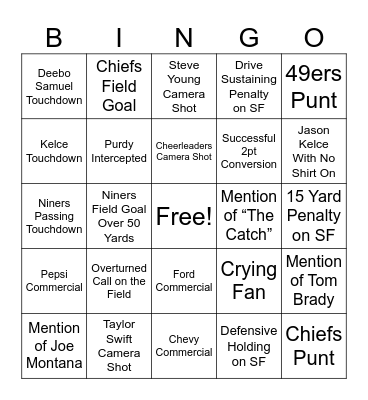 Super Bowl LVIII Bingo Card