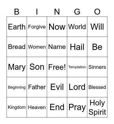 Prayer Bingo Card