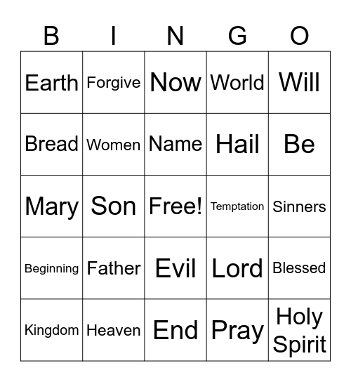 Prayer Bingo Card