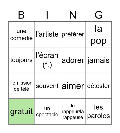 U1.2 Vocab Partie 1 Bingo Card