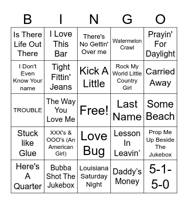 ****Country-Cover**** Bingo Card