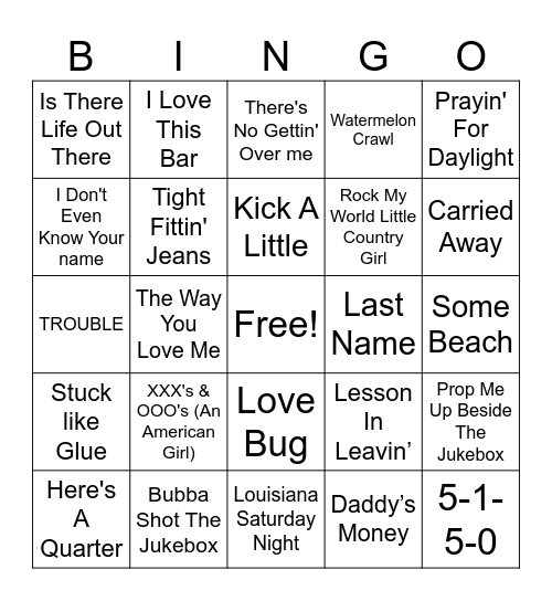 ****Country-Cover**** Bingo Card