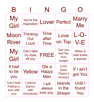 Galentine’s Musical Bingo Card