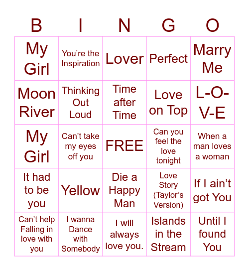 Galentine’s Musical Bingo Card