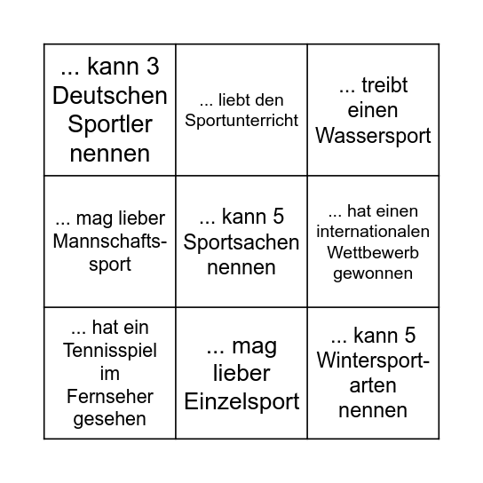 Sport Bingo Card