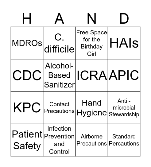 Infection Prevention and Control BINGO Card