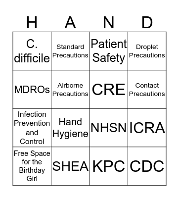 Infection Prevention and Control BINGO Card