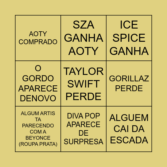GRAMMYS Bingo Card