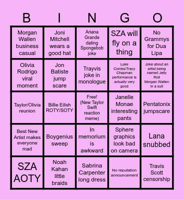 2024 GRAMMYS BINGO Card