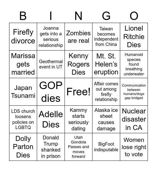 Wacky World 2024 Randy Bingo Card