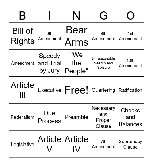 Constitutional Bingo Card