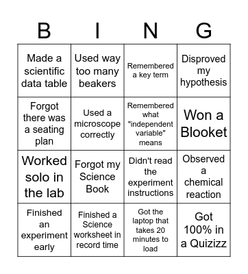 Northmead 10 Science Bingo Card