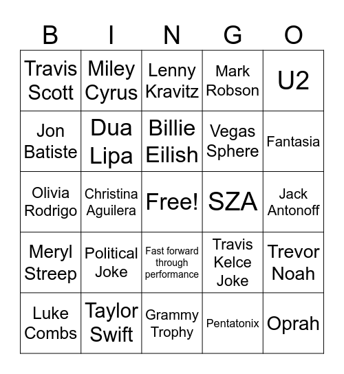 Grammy Bingo Card