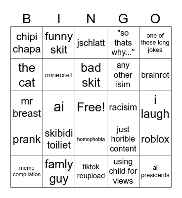 youtube shorts bingo Card