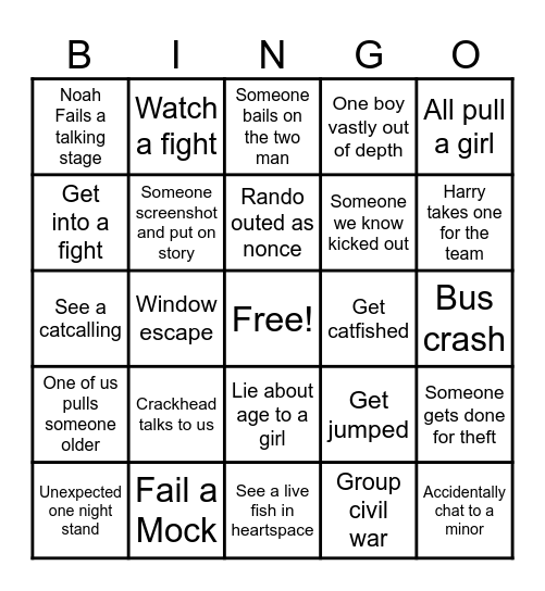 College Bingo Card