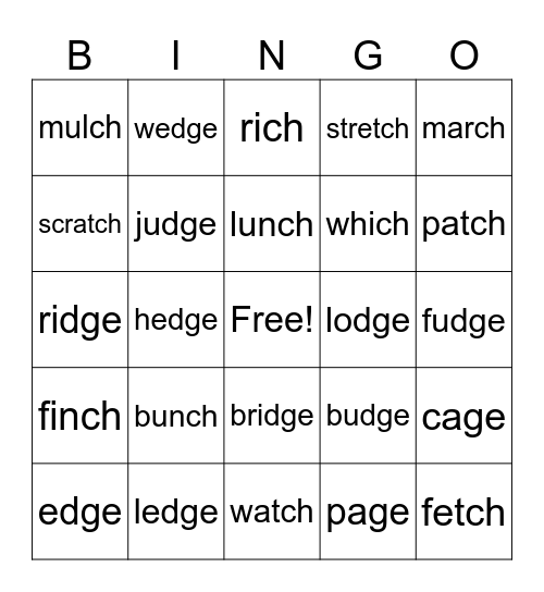 Word Endings Bingo Card