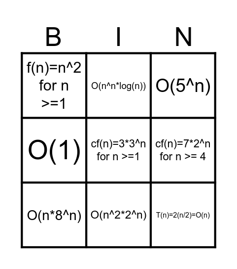 B i (n) g - O notation Bingo Card