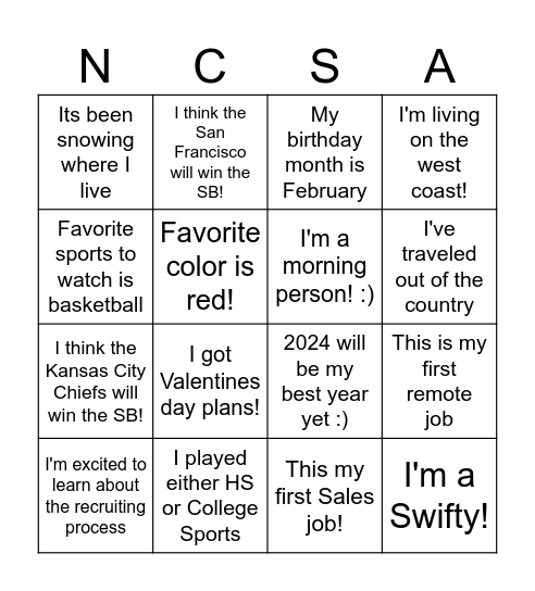 Untitled Bingo Card