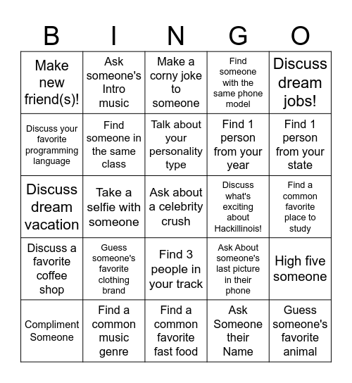 Networking Bingo Card