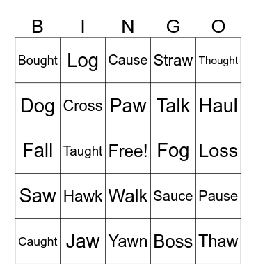 /ɑ/ Words Bingo Card