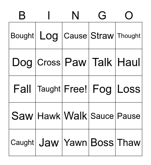 /ɑ/ Words Bingo Card
