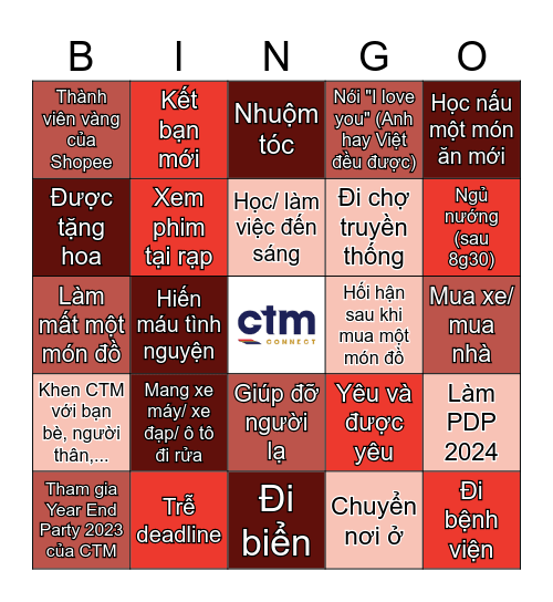 Năm qua ta đã làm gì? Bingo Card