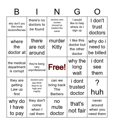 NS Medical Bingo Card