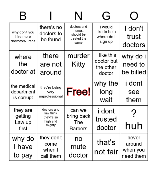 NS Medical Bingo Card